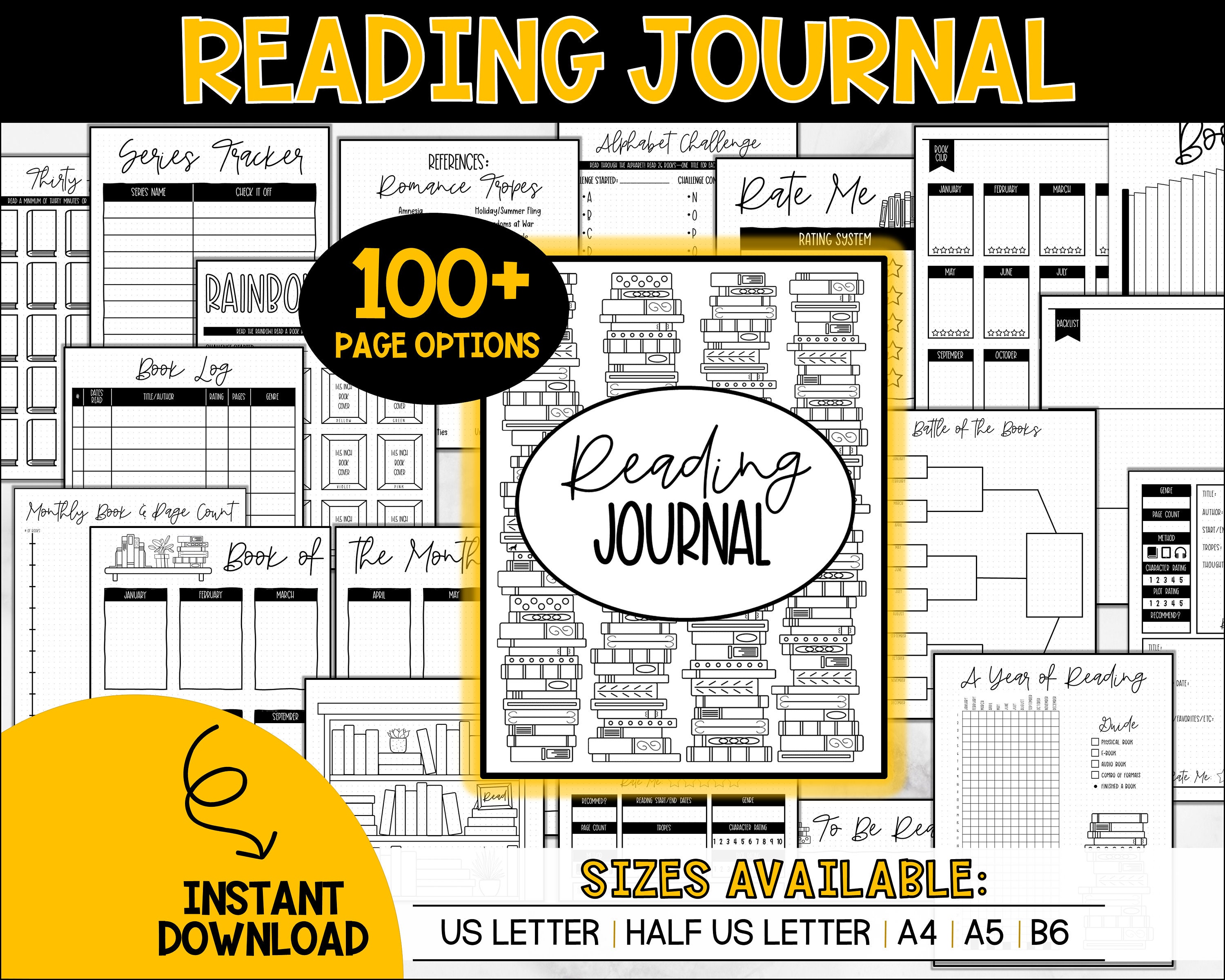 Book Reading Journal Planner // Printable, Dotted Reading Journal ...