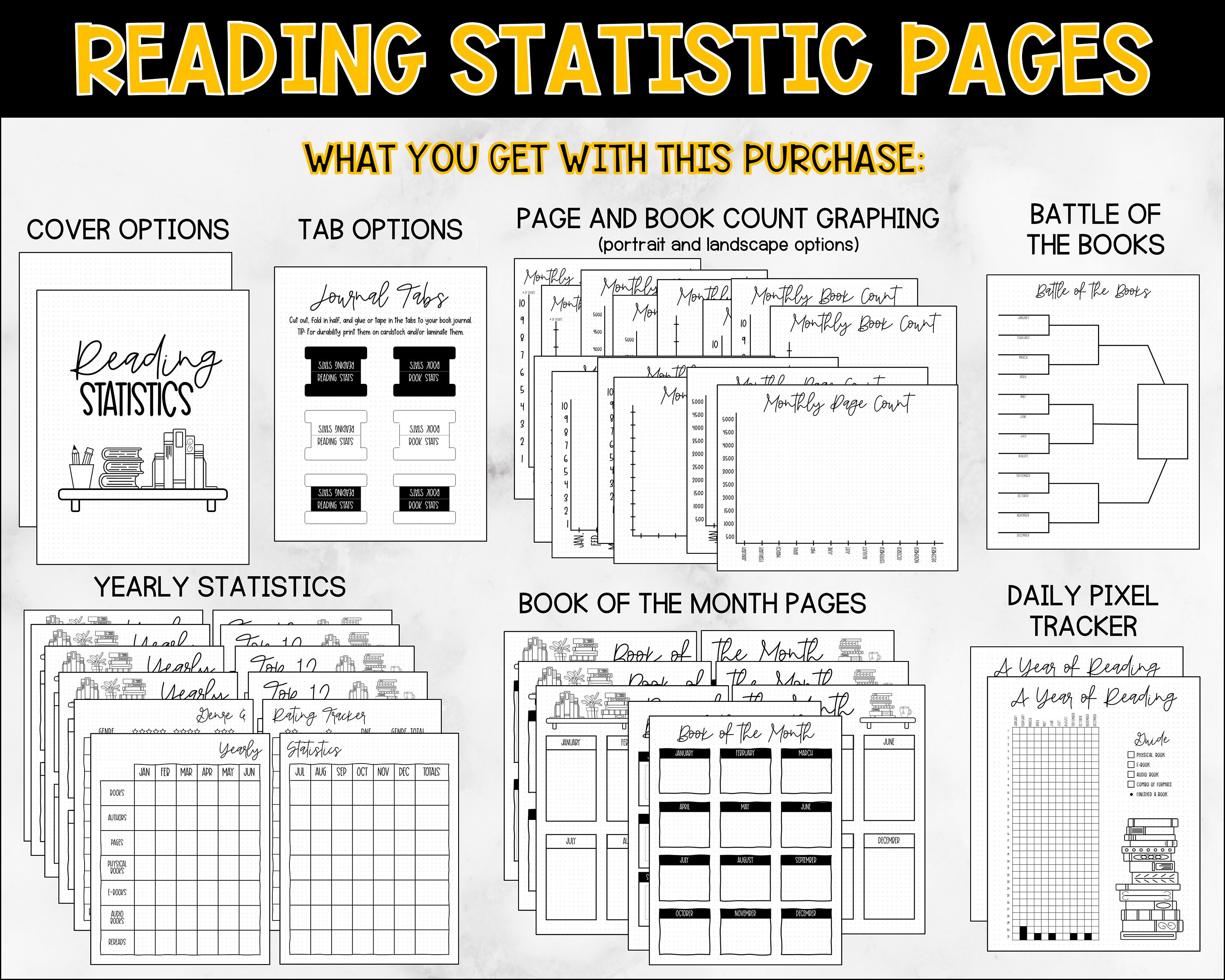 Stats Page Book Example Reading Statistics Pages for Reading Journal // Printable, Download ...