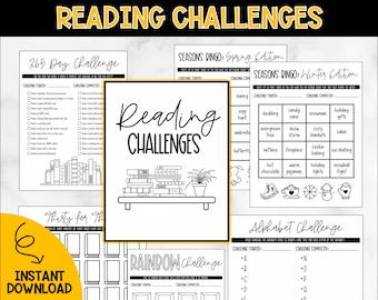 Book Reading Challenges for Reading Journal // printable, download, dotted reading journal, planner, tracker, insert, pdf