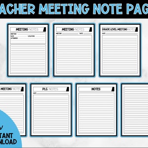 Notas de la reunión de profesores en blanco y negro // imprimible, descargar, insertar, pdf, tamaño carta de EE. UU.