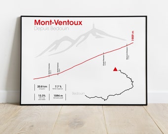 Cycling poster Tour de France - Cycling poster Mont Ventoux - Col - Mountain - 30X20 - 40X30 - 50X40 - A4 - A3 - A2