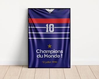 Football poster FRANCE 98 - Jersey France FIFA World Cup 1998 - Vintage jersey poster - Zinedine Zidane 10