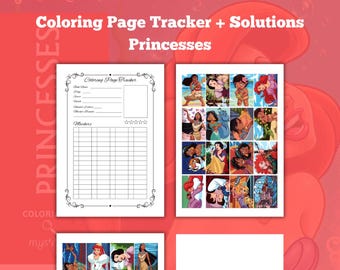Coloring Page Tracker - Solution Princesses - Coloring Tracker Template - Marker Tracker - Printable - A4