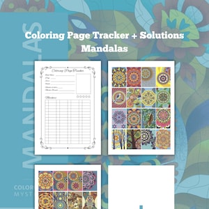 May include: A collection of mandala coloring pages and a tracker. The pages feature intricate circular designs in various colors. The text "Coloring Page Tracker + Solutions Mandalas" is visible at the top. The words "Color Myst" and "Art Therapie Adultes" are also visible.