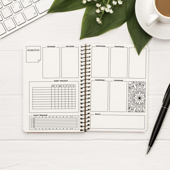 Bullet Journal Weekly Planner, Weekly Planner Printable, Week on Two Pages Printable, A5, A4