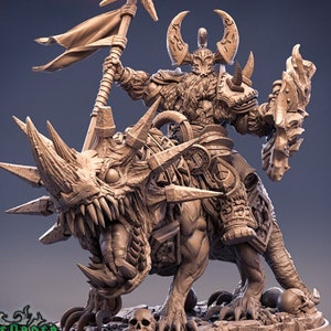 Celestus Rhinefang sobre lobo cornudo, modelo en miniatura para Dungeons and Dragons, modelo en miniatura impreso en 3D, soldado montado a escala de 32 mm, DnD sin pintar