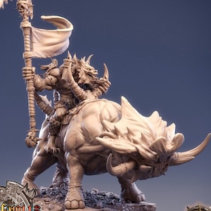 Uglo Cree sobre Grinderwulf, modelo en miniatura para Dungeons and Dragons, minimodelo de gnoll impreso en 3D para D&D, escala de 32 mm, gnoll DnD montado sin pintar