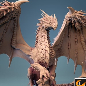 Oude rode draak displayminiatuur, groot draak minimodel voor Dungeons and Dragons tabletop gaming, 3D-gedrukte hars draakminiatuur