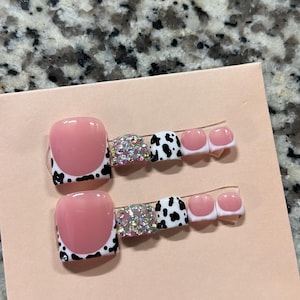 Cow Print French Tip Press On TOE Nails | Trending TOE nails