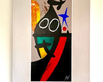 Peinture tableau Acrylique sur toile 50x70 « d’après Miró » célèbre lithographie du peintre espagnol.