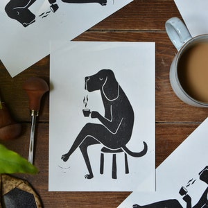 Linocut "dog & bean - senior" lino print