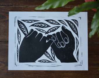 Linocut « pinky swear » imprimé lino, A4