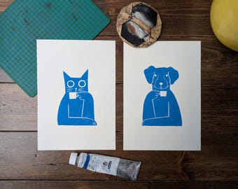 Linocut "Blue Bunch" linocut