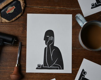 Linocut &quot;coffee toughts&quot; linoprint