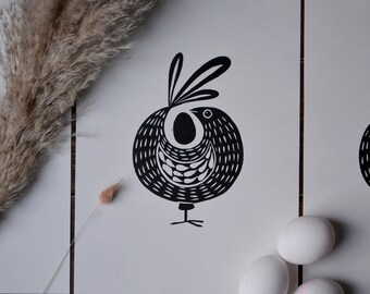 Linograbado "Pollo y huevo" Linograbado grande