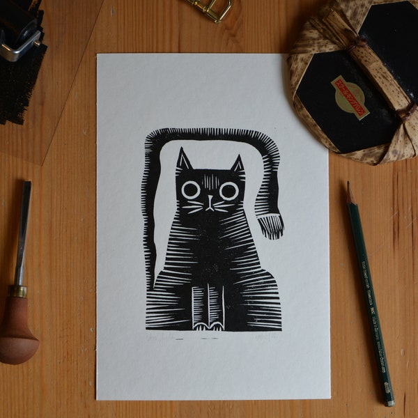 Linolschnitt "gestreifte Katze" Linoldruck