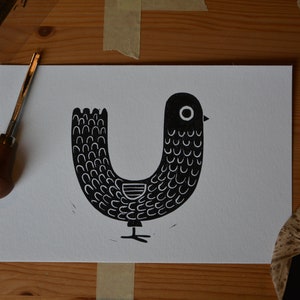 Linocut &quot;chick&quot; linoprint
