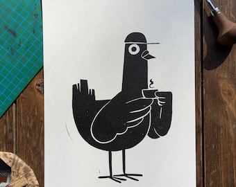 Linocut "Coffee Dove" linocut