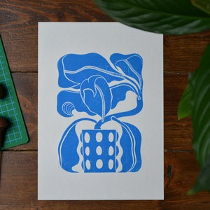 Linolschnitt Pflanze "blue Calathea" Linoldruck