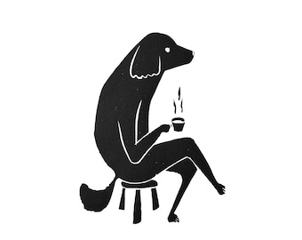 Linoleumsnitt "hund och böna" *digital fil*