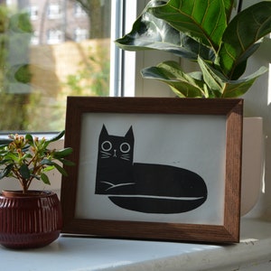 Linocut flat cat linoprint image 6