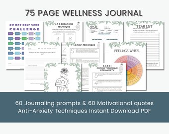 Wellness Journal Bundle Tackle your Anxiety with Self care & this Gratitude Journal Printable, A Wellness Planner Anxiety Journal Bundle PDF