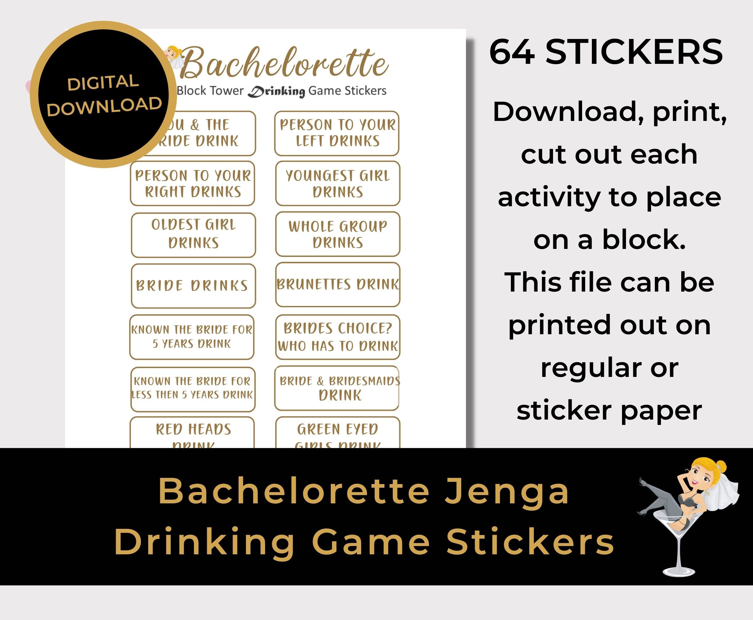 Bachelorette Jenga Drinking Game Stickers PDF SVG. JPEG - Etsy
