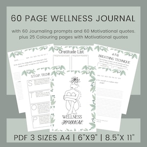 Wellness Journal with prompts | Self care Journal | Gratitude Journal | Wellness Planner | Anxiety Journal | Printable Wellness Journal PDF