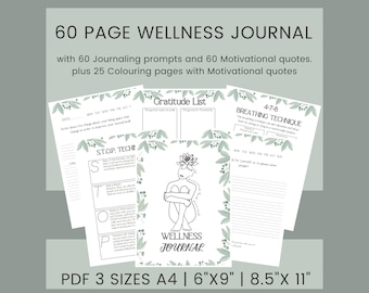 Wellness Journal with Prompts | Self-Care and Gratitude Printable | Mental Health and Mindfulness PDF