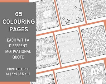 Motivational Quotes Adult Coloring Pages, 65 Printable Designs (Digital Download)