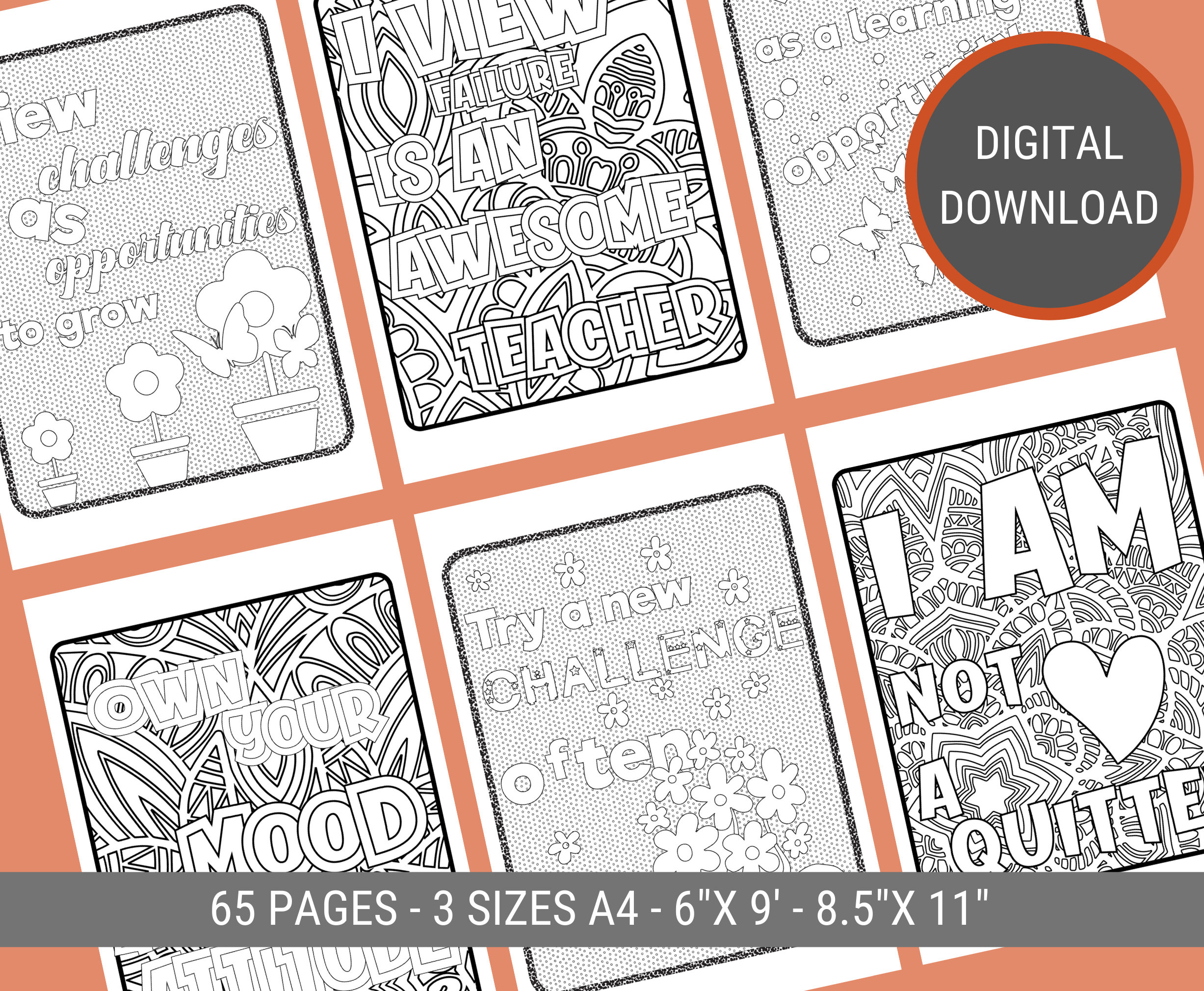 Adult Coloring Pages, 65 Motivational Quotes Coloring Pages, Self Care ...