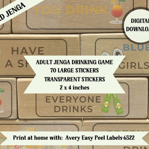 Adult Jenga 70 Stickers, Drinking Jenga Game Outdoor Large 2x4 Inch  Stickers, Transparent Background Instant Download Adult Block Tower Game 