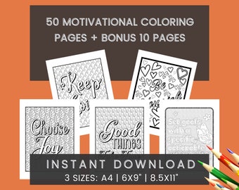 Coloring Pages, 50 Motivational Coloring Pages, Positive Quotes Printable Coloring Pages, Adult coloring, Digital Download Coloring Pages