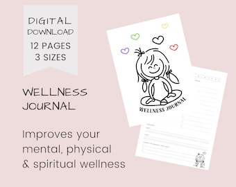 Wellness Journal, Self Care Journal, Gratitude Journal, Wellness Planner Digital Download, Self Care Planner Printable,  Wellness Plan