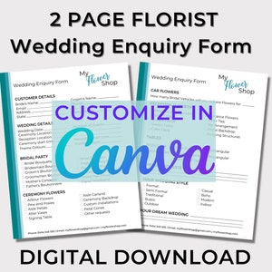 Wedding Flower Inquiry Form for Florists | Editable Canva Template | Custom Client Questionnaire | Instant Download
