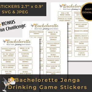 Bachelorette Drinking Game Stickers | Block Tower Game | PDF, SVG, JPEG | Hen Party Game | Instant Download