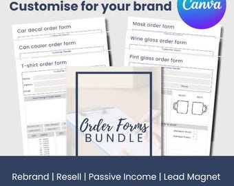Custom Canva-sjabloonbundel met bestelformulier. Rebrand en verkoop deze aanpasbare Canva-sjabloon door. Maak loodmagneten. Ideeën voor passief inkomen.