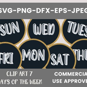 Tage der Woche Clip Art Bundle Kommerzielle Nutzung genehmigt, svg-dfx-png-jpeg-eps, Kunstwerk, Basteln, Geschenkherstellung, Scrapbooking, direkter Download