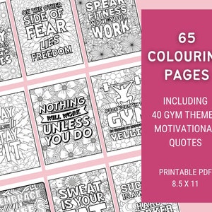 Adult Coloring Pages, 65 Motivational Quotes coloring book, Including 40 Gym themed pages, Download coloring pages, Plus 20 Bonus pages!
