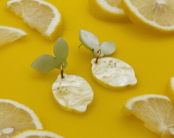 Lemon Earrings Laser Cut Swirly Acrylic Dangles