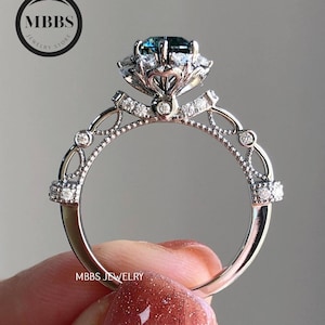 1.50 TCW Round Cut Blue Green Moissanite Engagement Ring Wedding Ring Best Cyan Blue Moissanite Ring for Women Beautiful Anniversary Gift