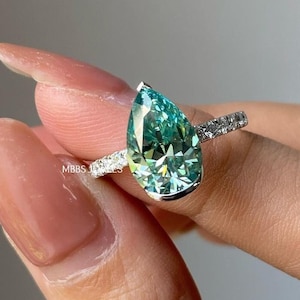 2.80 CT Pear Blue Green Moissanite Engagement Ring Wedding Ring Cyan Blue Moissanite Ring Pave Vintage Ring for Women Anniversary Gift Ring