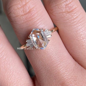 2 CT Hexagon Rose Cut Moissanite Wedding Engagement Ring Proposal Gift Ring Cluster Anniversary Ring Claw Prong Ring 18K Gold Vintage Ring