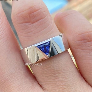 0.50 Triangle Cut Blue Simulated Stone Engagement Ring 18K White Gold Ring For Unisex Unique Vintage Ring Bridal Ring Gift for Anniversary
