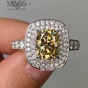 1.50 CT Yellow Moissanite Cushion Cut Double Halo Ring Engagement Ring Gift For her Vintage Ring Wedding Ring 18K Solid White Gold Ring