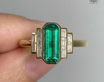 2.25 Ct Emerald Cut Moissanite Engagement Ring With Baguette Stone Ring 14K/18K Gold Ring Wedding Anniversary Gift For Her Delicate Ring