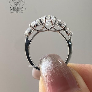 3 TCW Old Europian Cut Round Moissanite Engagement Ring Vintage Wedding Ring 14K White Gold Ring Classic Five Stone Ring  Anniversary Ring