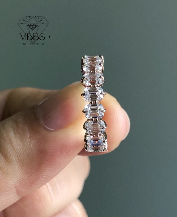 エメラルドカット モアッサナイト ハーフエタニティリング、18Kローズ