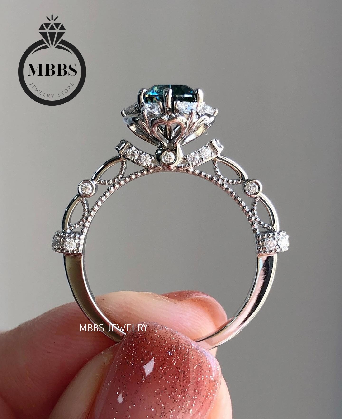 1.50 TCW Round Cut Blue Green Moissanite Engagement Ring Wedding Ring Best Cyan Blue Moissanite Ring for Women Beautiful Anniversary Gift