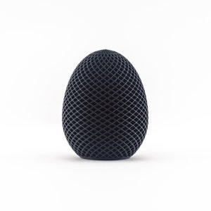 May include: A black egg-shaped object with a geometric pattern.